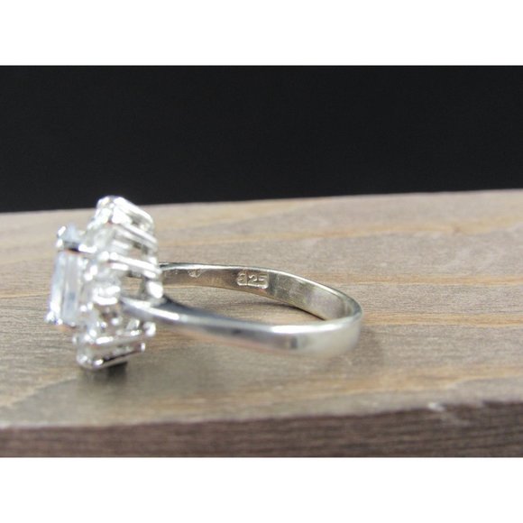 Size 6.5 Sterling Silver Chunky Cluster Clear CZ Band Ring Vintage Statement - Picture 5 of 8